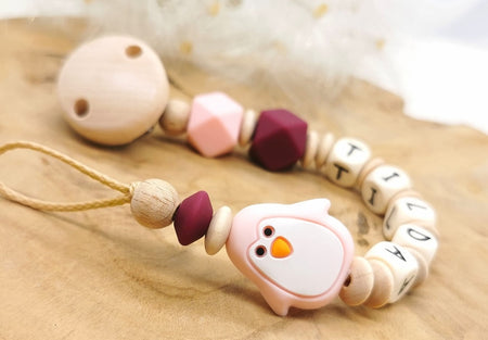 Schnullerkette mit Namen Pinguin - CreativMade 