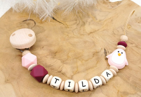 Schnullerkette mit Namen Pinguin - CreativMade 