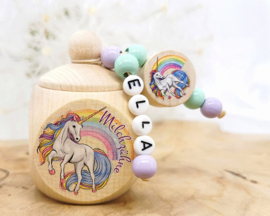 Milchzahndose Zahndose mit Name Mädchen Regenbogen Pferd - CreativMade 
