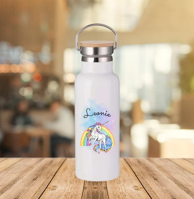 Personalisierte Thermosflasche mit Name Mädchen Pferd Trinkflasche Thermoskanne Edelstahl - CreativMade 