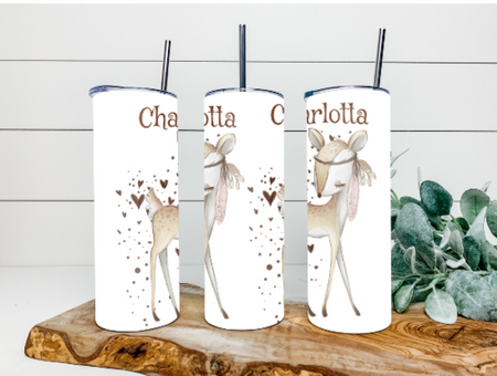 Trinkbecher mit Deckel & Strohhalm Reh to go Becher - CreativMade 