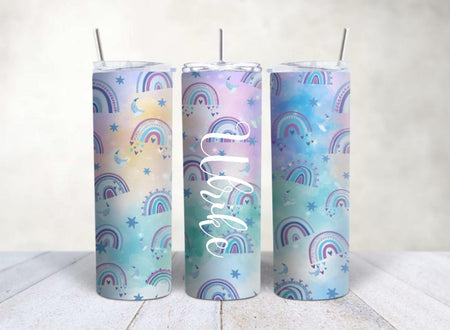 Personalisierter Trinkbecher mit Name & Strohhalm Regenbogen to go Becher - CreativMade 