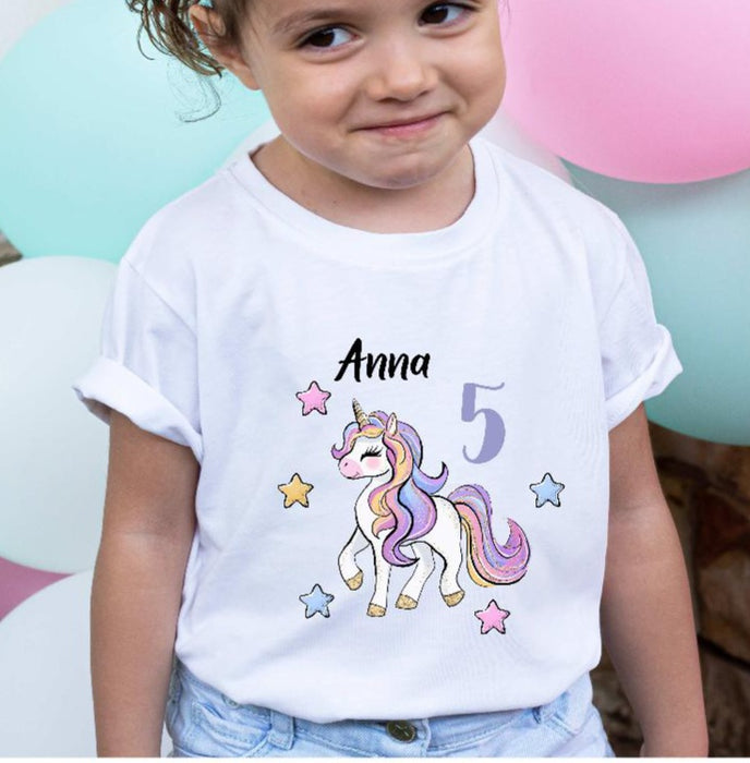 Kinder T-Shirt Geburtstag Einhorn Zahlenshirt personalisiert - CreativMade 