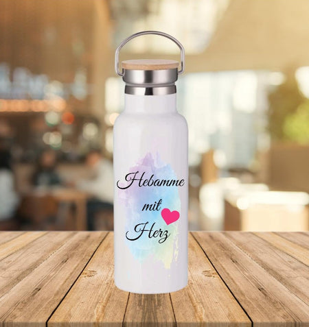 Personalisierte Thermoflasche Hebamme mit Herz Trinkflasche Thermoskanne Edelstahl - CreativMade 