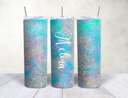 Personalisierter Trinkbecher mit Name & Strohhalm Glitzer bunt to go Becher - CreativMade 