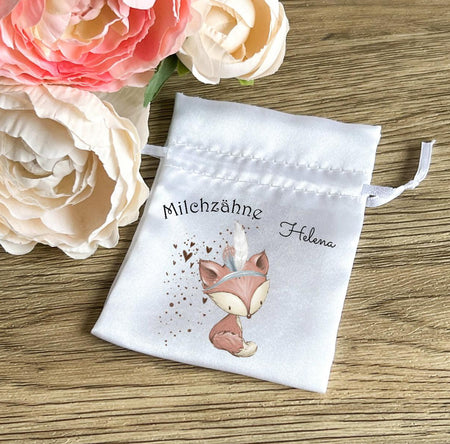 Milchzahnbeutel mit Name Fuchs Mädchen - CreativMade 