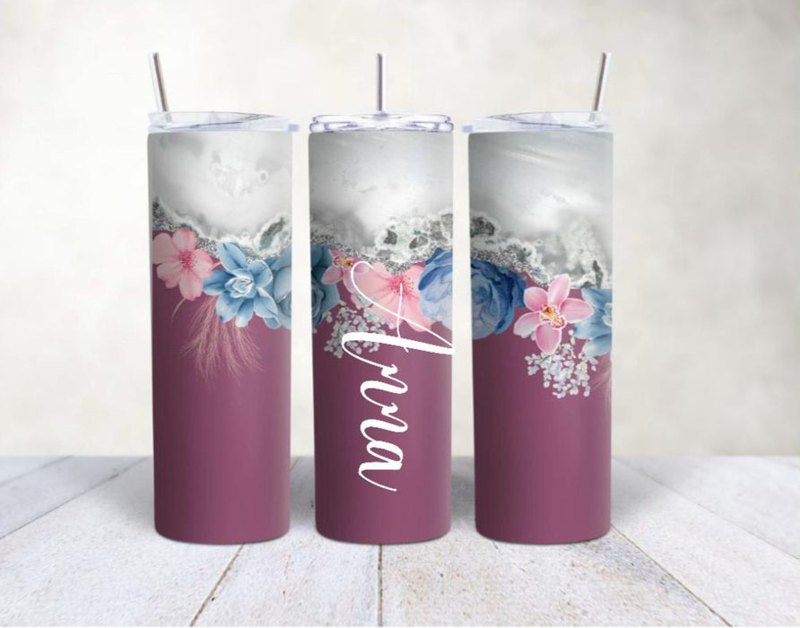 Personalisierter Trinkbecher mit Name & Strohhalm Blumen to go Becher