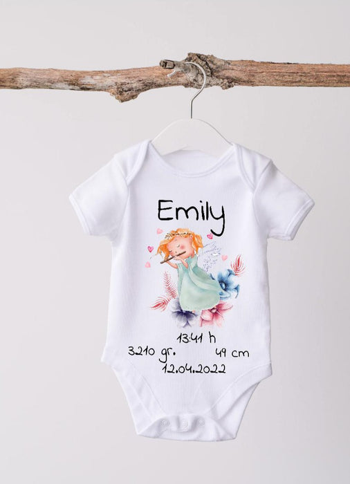 Baby Body mit Name Engel Geburtsdaten Mädchen - CreativMade 
