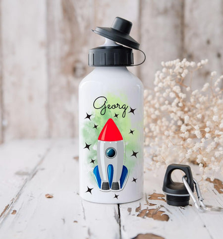 Personalisierte Kinder Rakete Trinkflasche mit Name Junge - CreativMade 