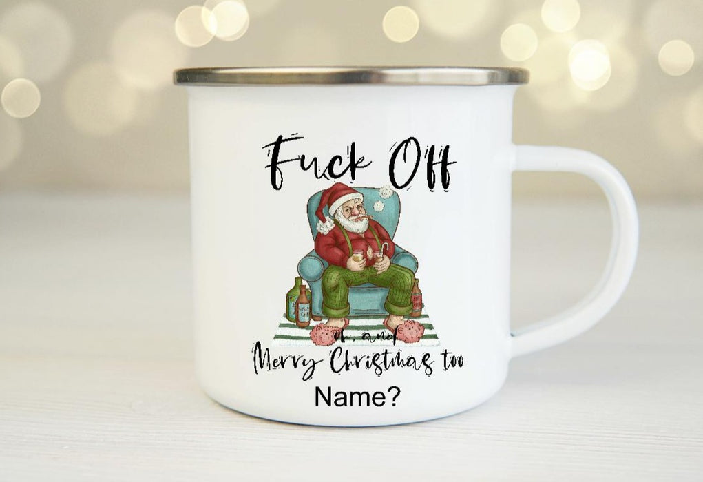 Tasse mit Name fuck off Merry Christmas to Emaille oder Keramik - CreativMade 