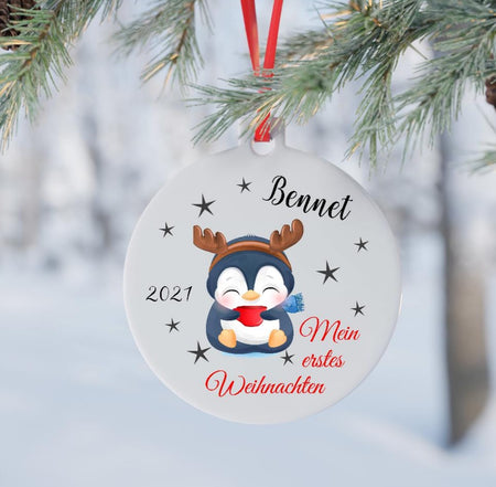 Weihnachtsbaum Anhänger mit Name mein erstes Weihnachten Pinguin - CreativMade 