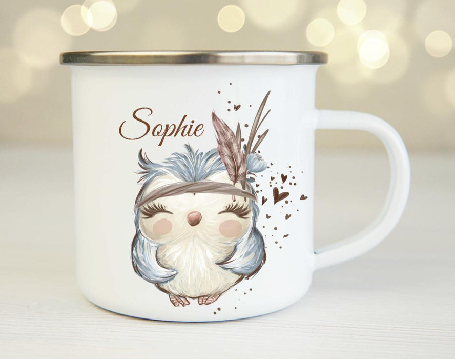 Tasse mit Name Eule Emaillie oder Keramik - CreativMade 