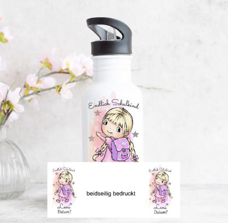 Personalisierte Trinkflasche Kinder mit Name endlich Schulkind Mädchen - CreativMade 