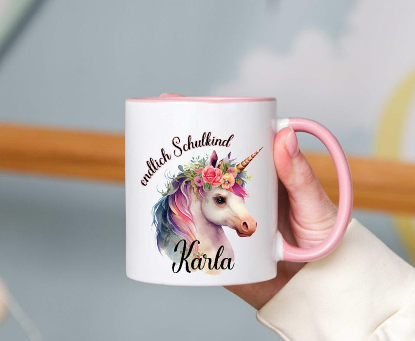 Endlich Schulkind Tasse mit Name Mädchen Pferd - CreativMade 