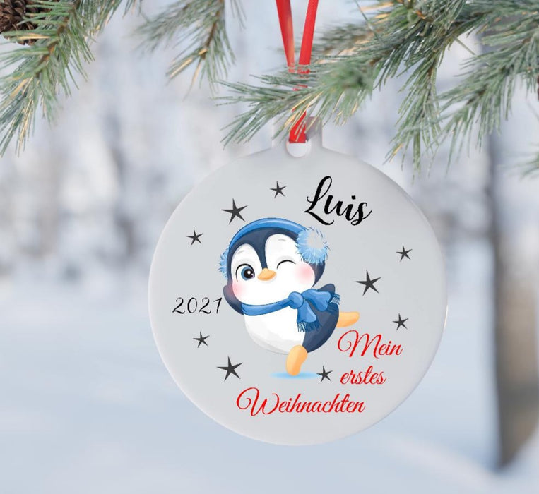 Weihnachtsbaum Anhänger mit Name mein erstes Weihnachten Pinguin - CreativMade 