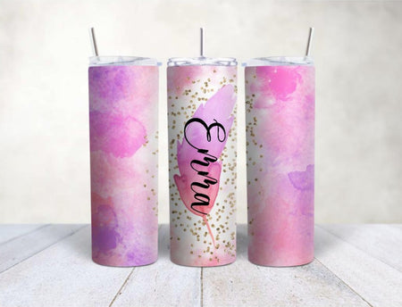 Personalisierter Trinkbecher mit Name & Strohhalm Feder to go Becher - CreativMade 