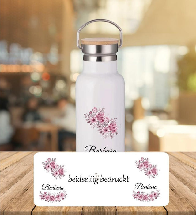 Personalisierte Thermosflasche mit Name Blumen Trinkflasche Thermoskanne - CreativMade 