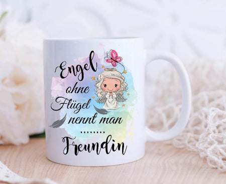 Personalisierte Tasse Engel ohne Flügel nennt man Freundin Emaillie oder Keramik - CreativMade 