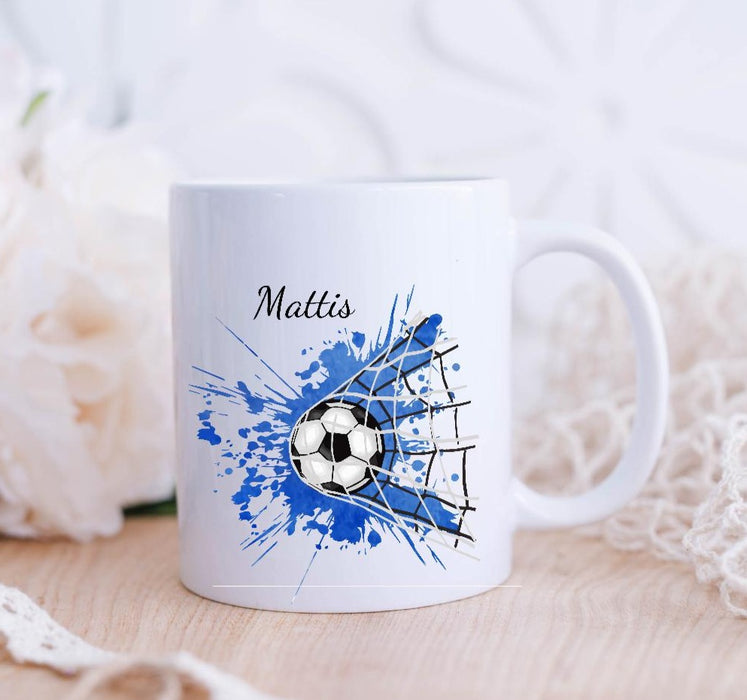 Tasse mit Name Fußball Blau Emaillie oder Keramik - CreativMade 