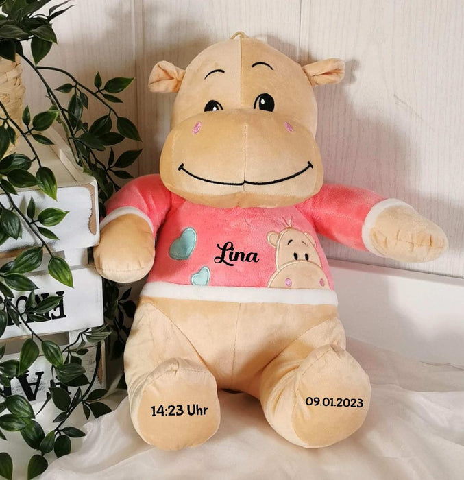 Personalisiertes Plüschtier Hippo mit Name Geburtsdaten Junge Mädchen - CreativMade 