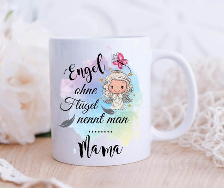 Personalisierte Tasse Engel ohne Flügel nennt man Mama Emaillie oder Keramik - CreativMade 