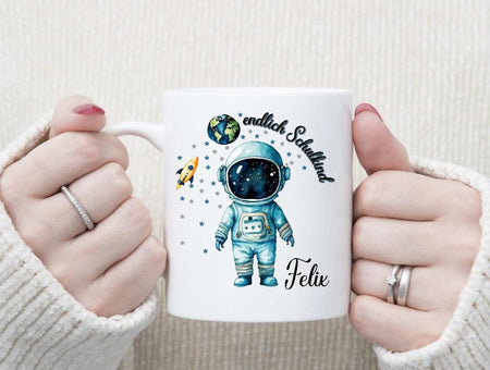 Endlich Schulkind Tasse mit Name Junge Astronaut - CreativMade 