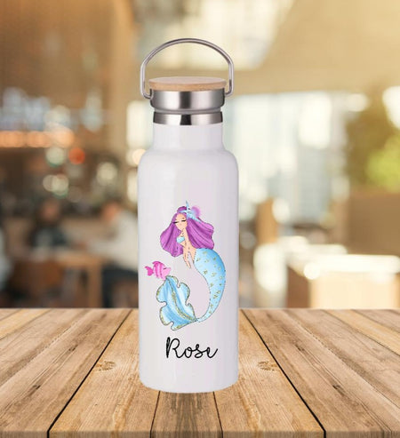 Personalisierte Thermosflasche Meerjungfrau mit Name Trinkflasche Thermoskanne - CreativMade 