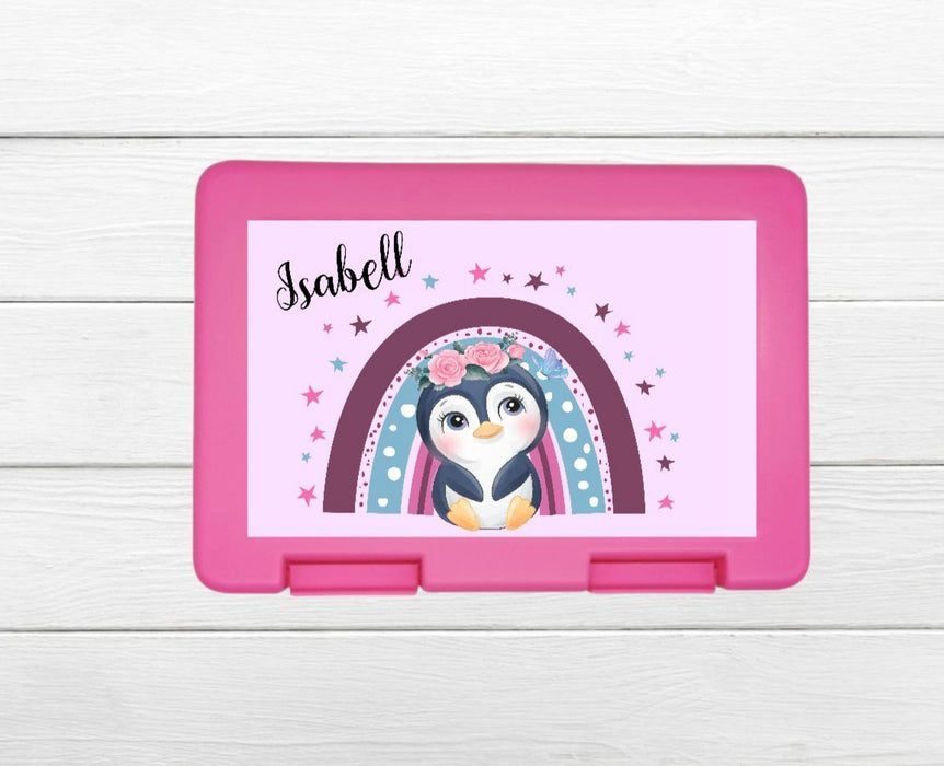 personalisierte Brotdose mit Namen Pinguin - CreativMade 