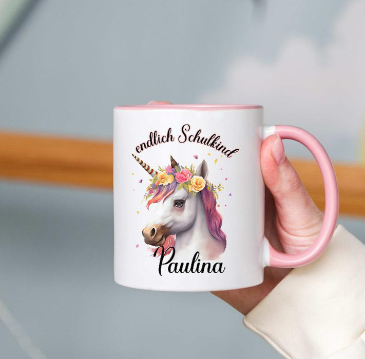 Endlich Schulkind Tasse mit Name Mädchen Pferd - CreativMade 