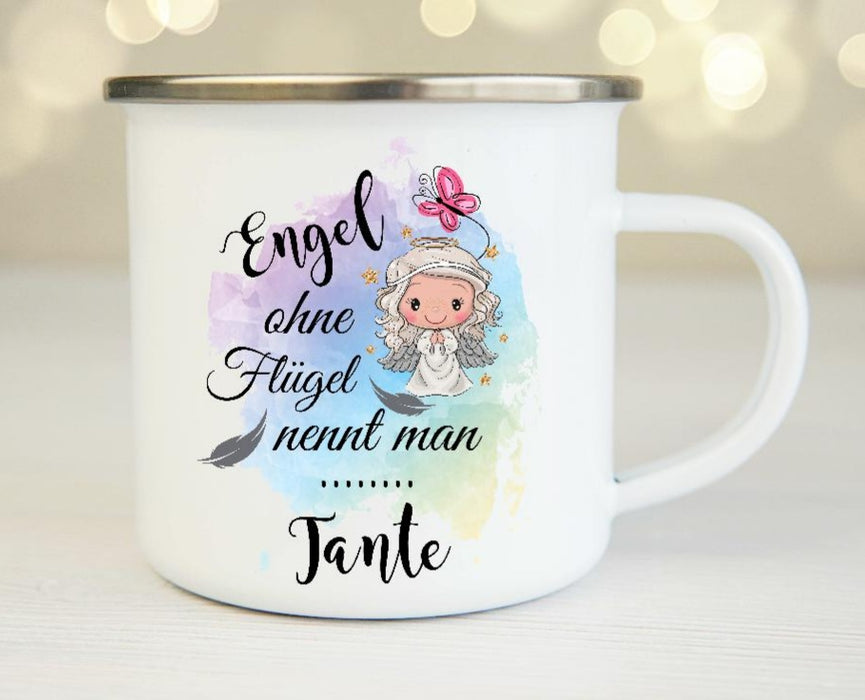 Personalisierte Tasse Engel ohne Flügel nennt man Tante Emaillie oder Keramik - CreativMade 