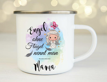 Personalisierte Tasse Engel ohne Flügel nennt man Mama Emaillie oder Keramik - CreativMade 