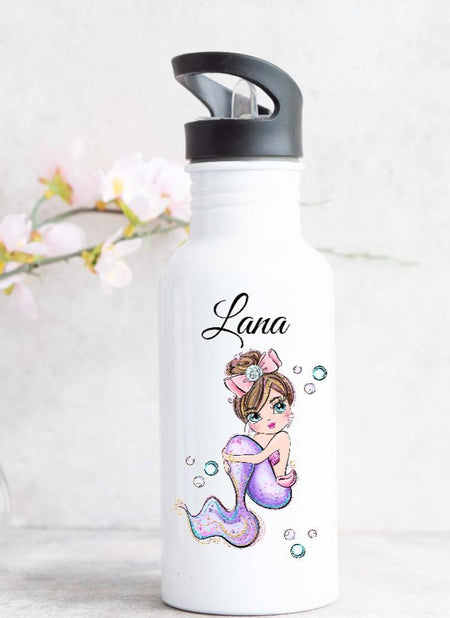 Trinkflasche mit Name Kinder Meerjungfrau Mädchen - CreativMade 