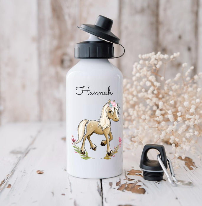 Personalisierte Kinder Trinkflasche mit Name Pferd Mädchen - CreativMade 