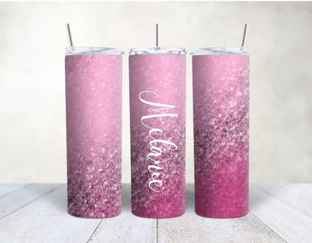 Personalisierter Trinkbecher mit Name & Strohhalm Glitzer Pink to go Becher - CreativMade 