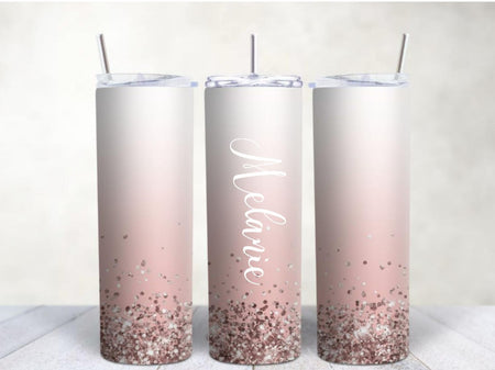 Personalisierter Trinkbecher mit Name & Strohhalm Glitzer Altrosa to go Becher - CreativMade 