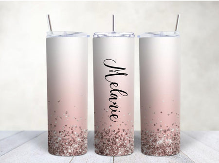 Personalisierter Trinkbecher mit Name & Strohhalm Glitzer Altrosa to go Becher - CreativMade 
