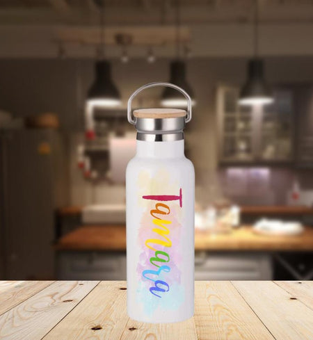 Personalisierte Thermosflasche mit Name Regenbogen Farben Trinkflasche Thermoskanne - CreativMade 