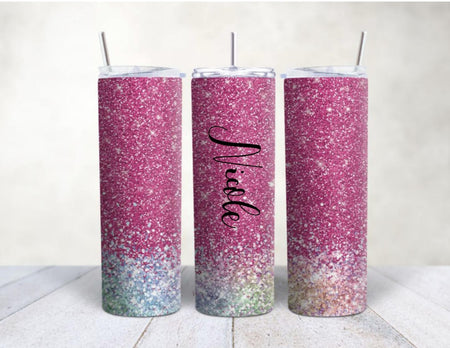 Personalisierter Trinkbecher mit Name & Strohhalm Glitzer Pink to go Becher - CreativMade 