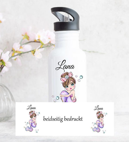 Trinkflasche mit Name Kinder Meerjungfrau Mädchen - CreativMade 