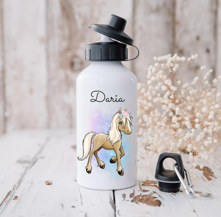 Personalisierte Kinder Trinkflasche mit Name Pferd Mädchen - CreativMade 