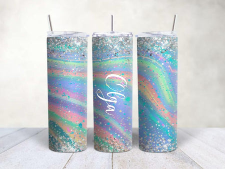 Personalisierter Trinkbecher mit Name & Strohhalm Glitzer bunt to go Becher - CreativMade 