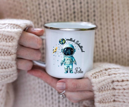 Endlich Schulkind Tasse mit Name Junge Astronaut - CreativMade 