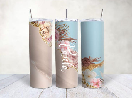 Personalisierter Trinkbecher mit Name & Strohhalm Boho Blume to go Becher - CreativMade 