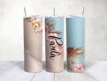 Personalisierter Trinkbecher mit Name & Strohhalm Boho Blume to go Becher - CreativMade 
