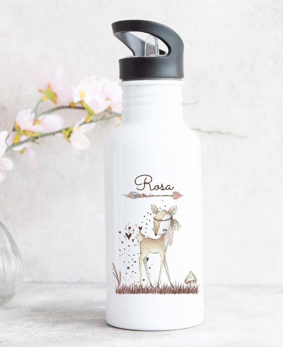 Trinkflasche mit Name Kinder Waldtiere Reh Fuchs Waschbär Eichhörnchen Eule - CreativMade 
