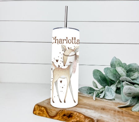 Trinkbecher mit Deckel & Strohhalm Reh to go Becher - CreativMade 