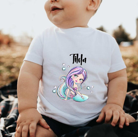 Kinder T-Shirt Meerjungfrau personalisiert mit Name Mädchen - CreativMade 