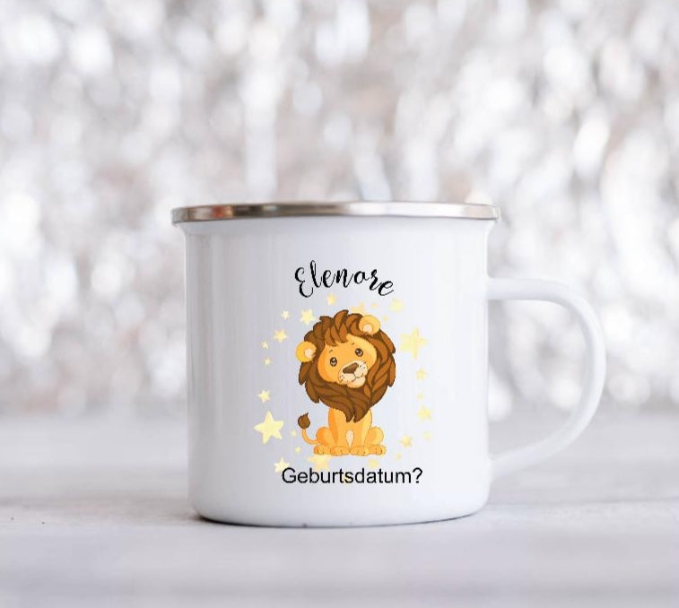 personalisierte Tasse mit Namen Mädchen Jungen Emaillie Safari Tiere - CreativMade 