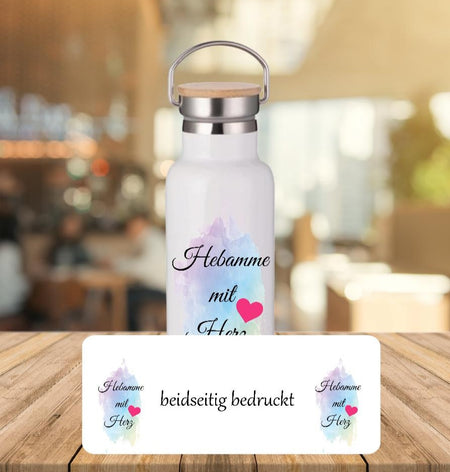 Personalisierte Thermoflasche Hebamme mit Herz Trinkflasche Thermoskanne Edelstahl - CreativMade 