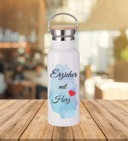 Personalisierte Thermoflasche Erzieherin mit Herz Trinkflasche Thermoskanne Edelstahl - CreativMade 